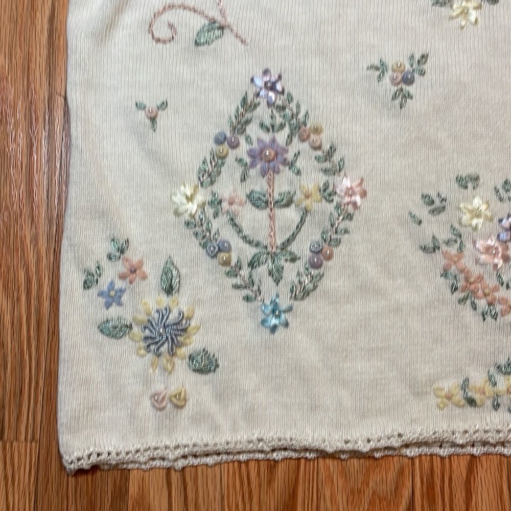 Vintage cream embroidered Sweater, short sleeve, oversized, flowers, summer - Picture 4 of 9